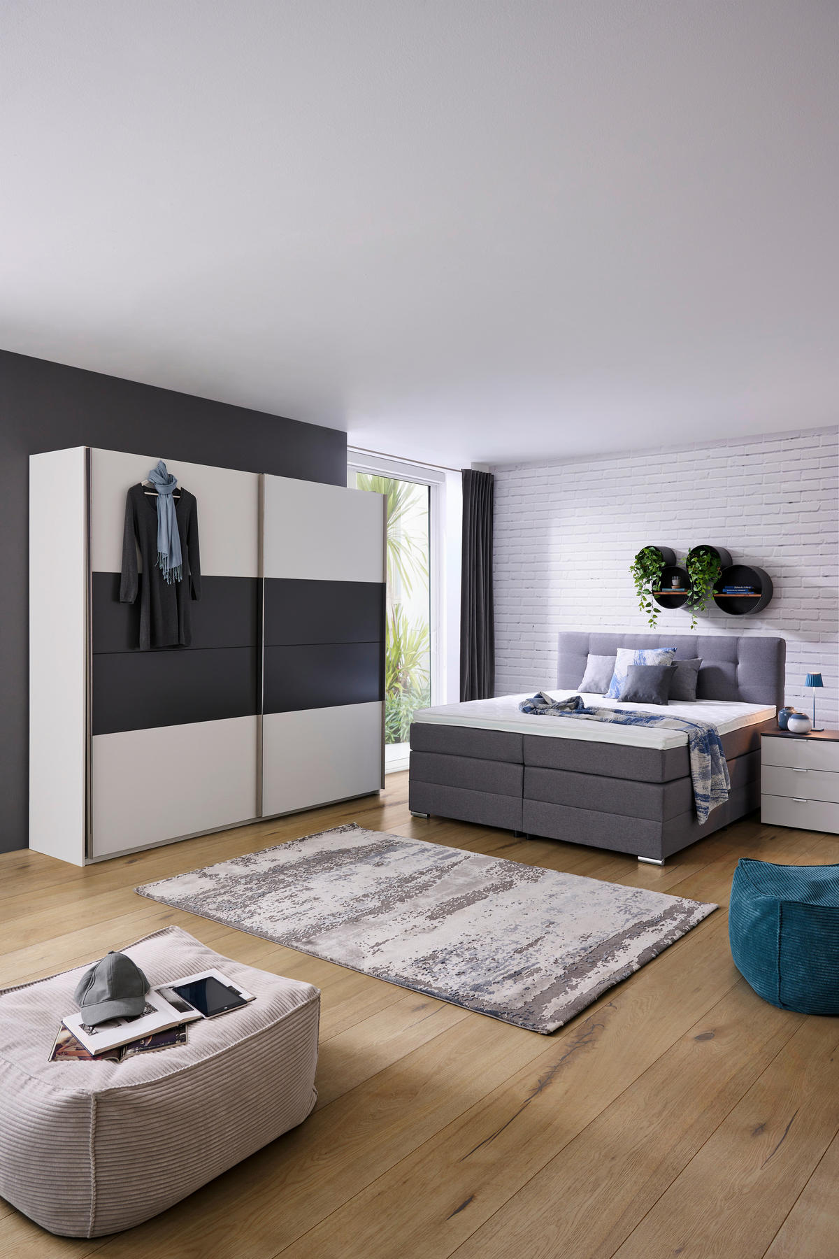 BOXSPRINGBETT 180/200 cm  in Grau  - Silberfarben/Schwarz, KONVENTIONELL, Holz/Holzwerkstoff (180/200cm) - Moderano