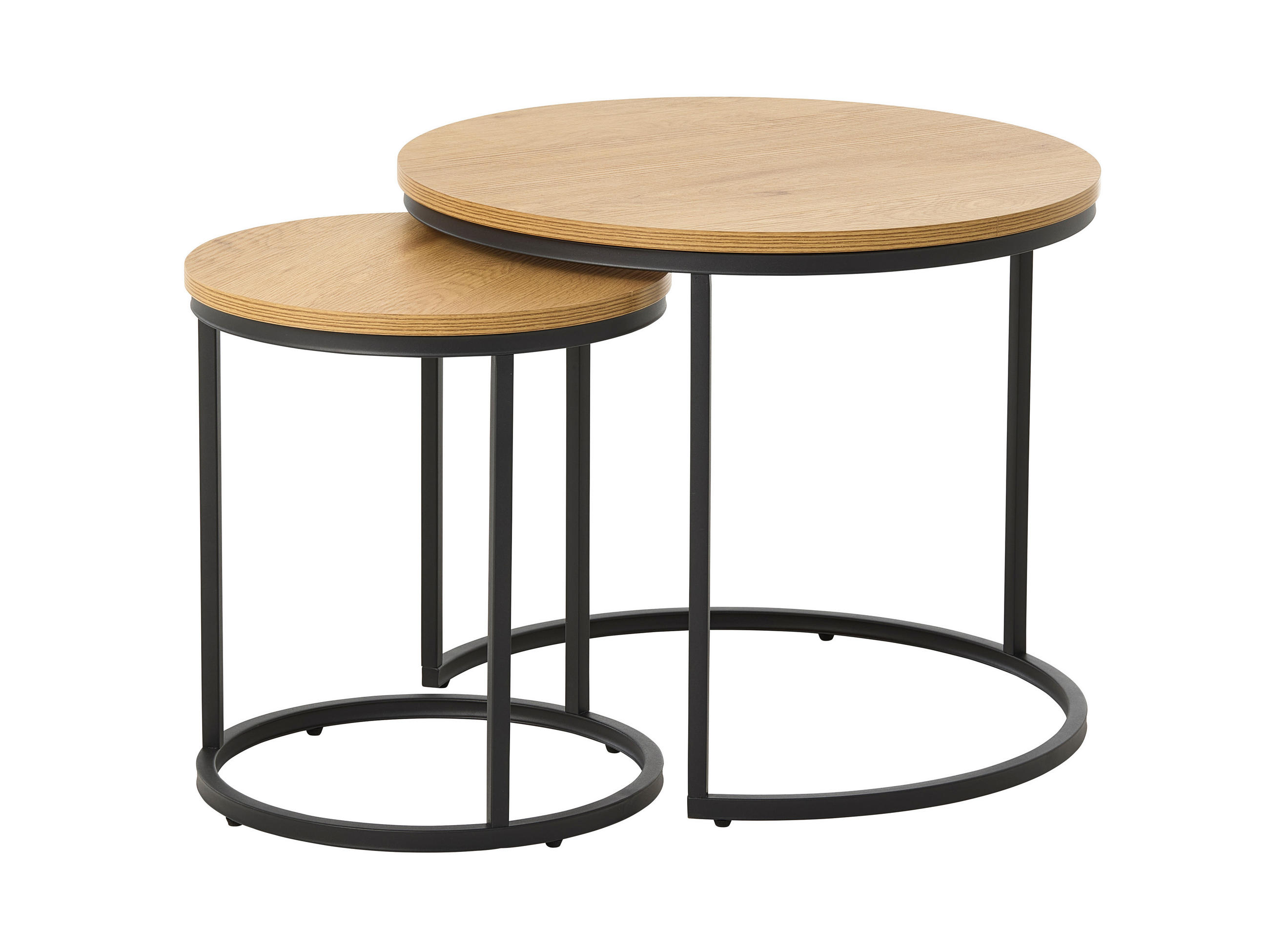 BEISTELLTISCHSET rund Eichefarben  - Eichefarben/Schwarz, Basics, Holzwerkstoff/Metall (40-60/40-60/45-50cm) - Xora