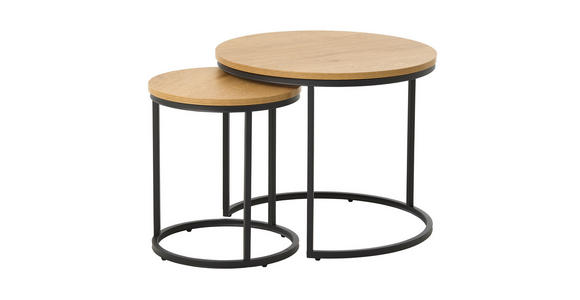 BEISTELLTISCHSET rund Eichefarben  - Eichefarben/Schwarz, Basics, Holzwerkstoff/Metall (40-60/40-60/45-50cm) - Xora