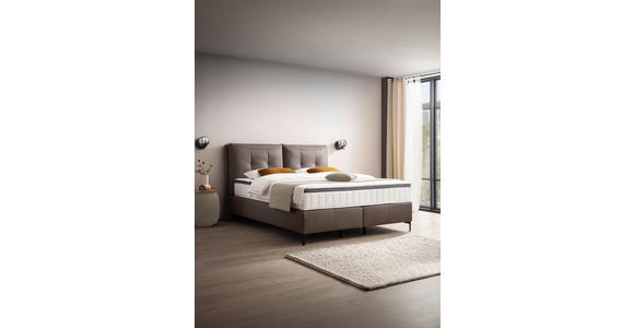 BOXSPRINGBETT 180/200 cm  in Mokka  - Schwarz/Mokka, Design, Leder/Holz (180/200cm) - Novel