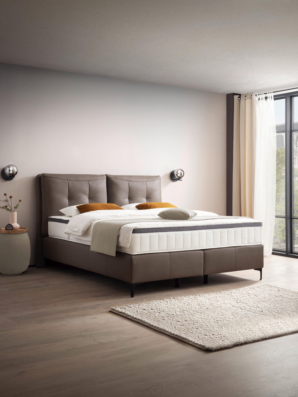 BOXSPRINGBETT 180/200 cm  in Mokka  - Schwarz/Mokka, Design, Leder/Holz (180/200cm) - Novel