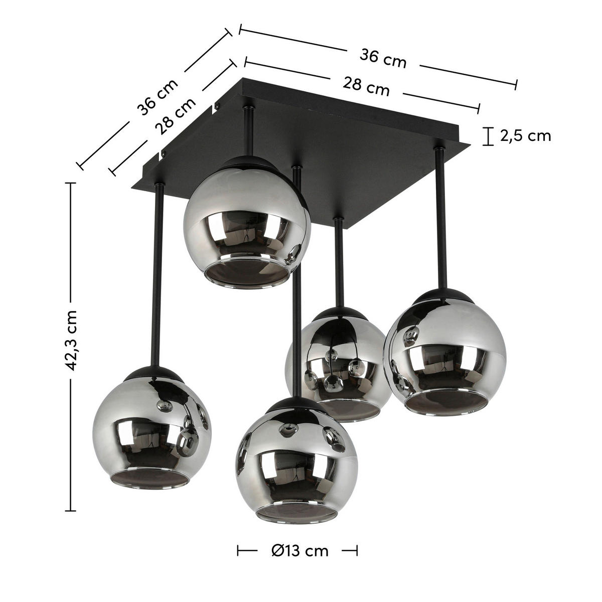 DECKENLEUCHTE    36/36/42,3 cm  - Chromfarben/Schwarz, Trend, Glas/Kunststoff (36/36/42,3cm) - Novel