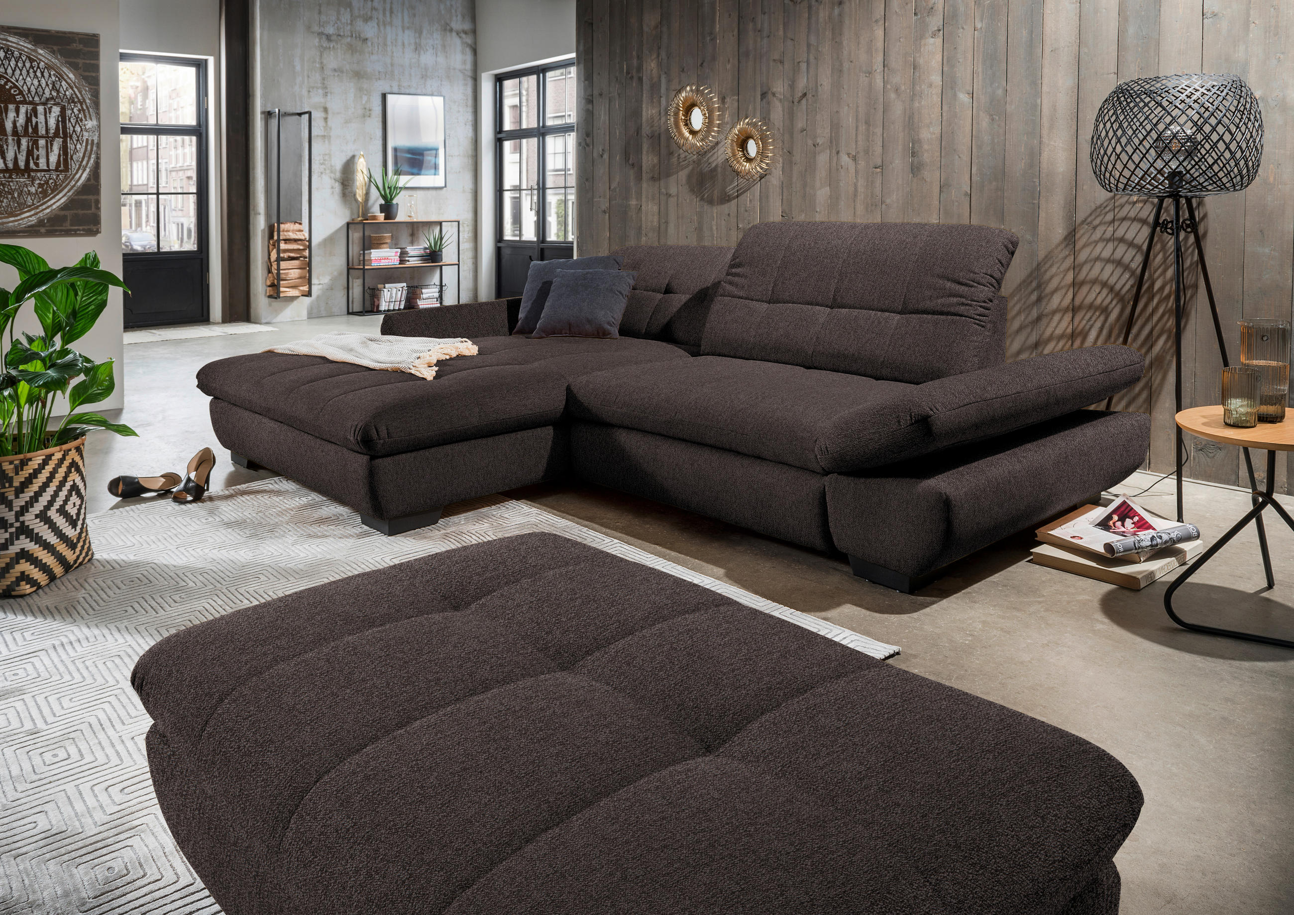 ECKSOFA in Mikrofaser Braun  198/290 cm  - Schwarz/Braun, Design, Textil/Metall (198/290cm) - Xora