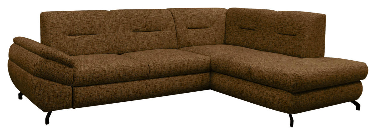 ECKSOFA in Struktur, Plüsch Braun  - Schwarz/Braun, Design, Textil/Metall (274/201cm) - MID.YOU