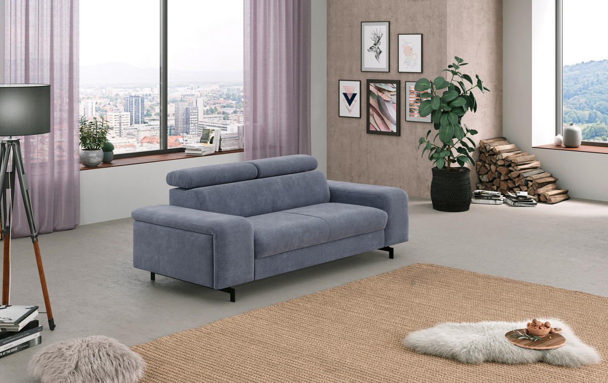 3-SITZER-SOFA in Chenille Blau  - Blau/Schwarz, Textil/Metall (217/81/100cm) - MID.YOU