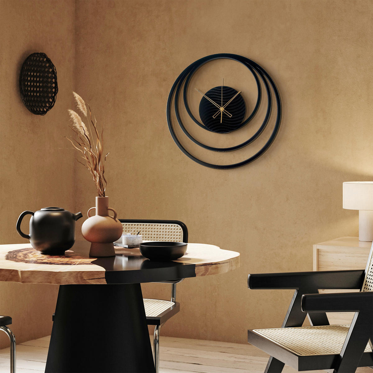 WANDUHR - Schwarz, Goldfarben  - Goldfarben/Schwarz, Basics, Holz/Kunststoff (57cm)