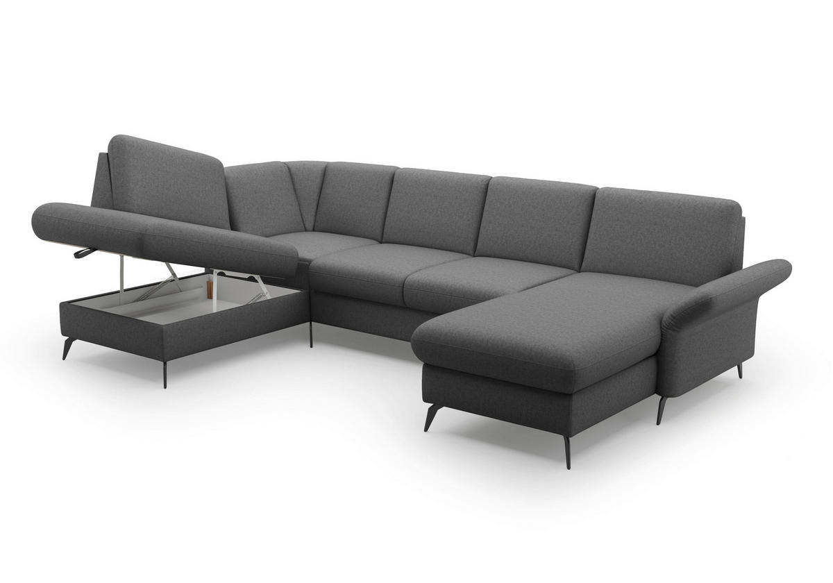 WOHNLANDSCHAFT in Flachgewebe Dunkelgrau  - Dunkelgrau/Schwarz, Konventionell, Textil/Metall (195/314/164cm) - Sit & More
