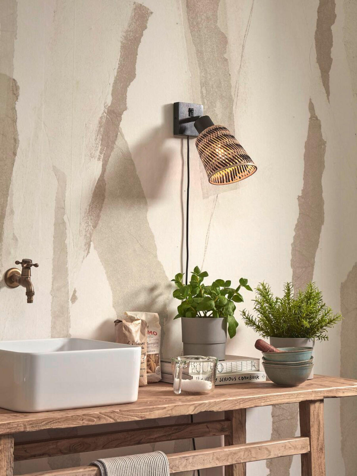 VÄGGLAMPA 15/15/22 cm   - svart/naturfärgad, Trend (15/15/22cm) - Good & Mojo