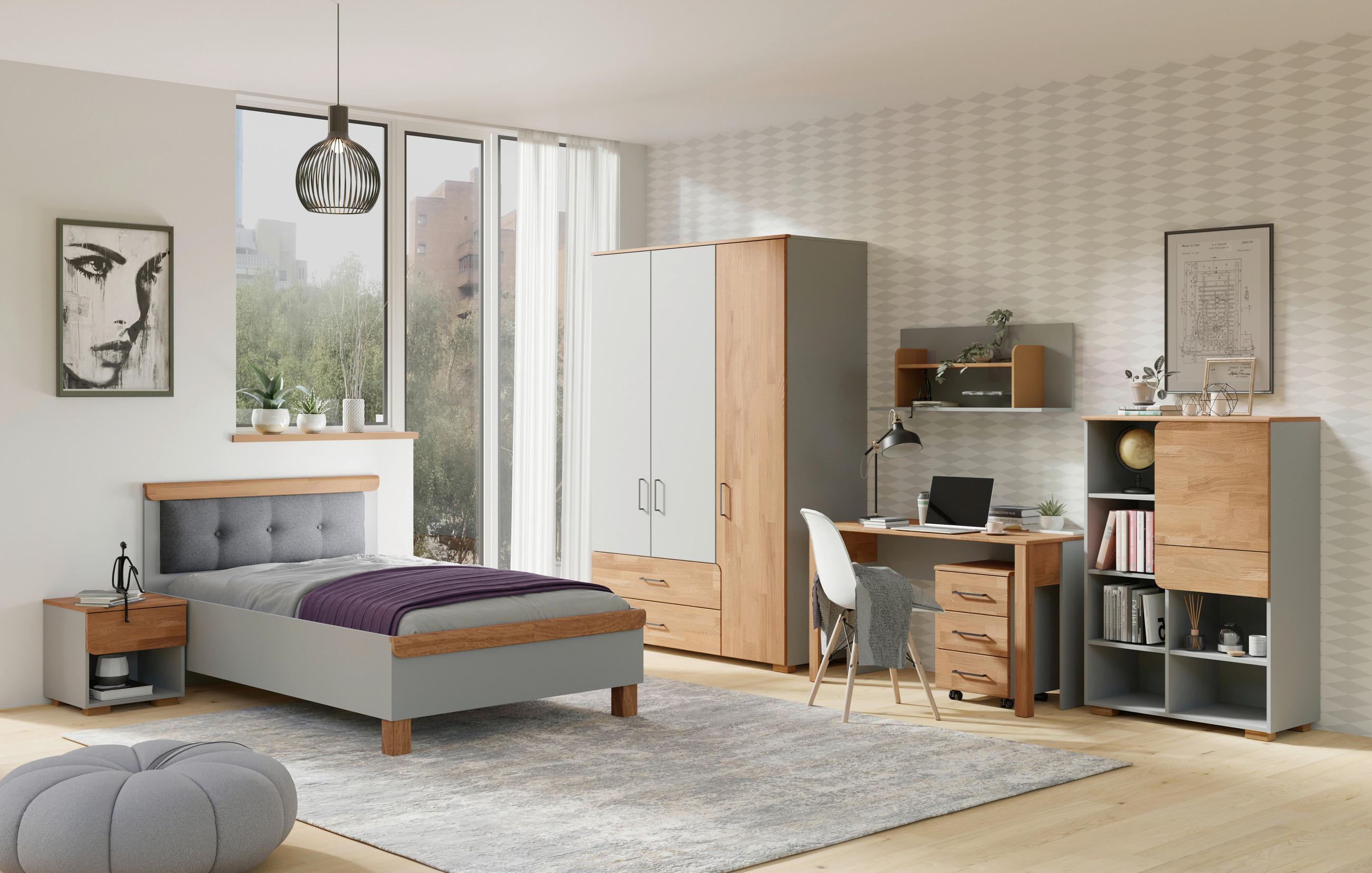 Thumbnail - Cantus Nachtschrank Cool, Grau, Eiche, Holz, Holzwerkstoff, Eiche, massiv, 1 Schublade(n) Schubladen, 45x46x45 cm, Typen...