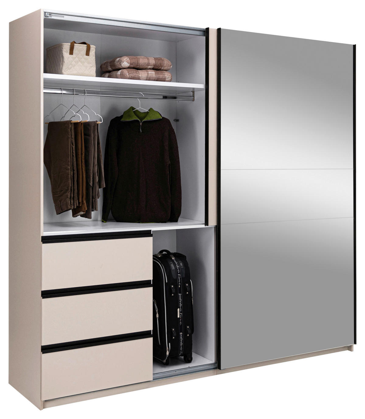 SCHIEBETÜRENSCHRANK 215/205/61,5 cm 2-türig Kaschmir  - Kaschmir/Schwarz, MODERN, Holzwerkstoff/Metall (215/205/61,5cm) - MID.YOU