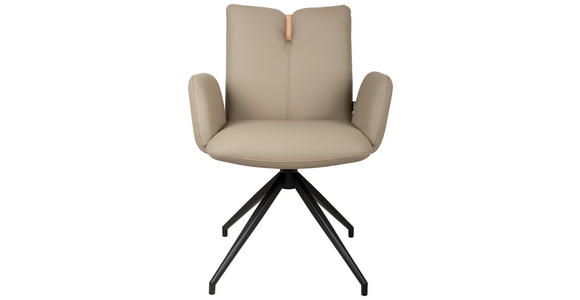 ARMLEHNSTUHL  Sitzfläche 360° drehbar, automatische Rückholfunktion  Echtleder  - Taupe/Schwarz, Design, Leder/Holz (62/87/63cm) - Valnatura