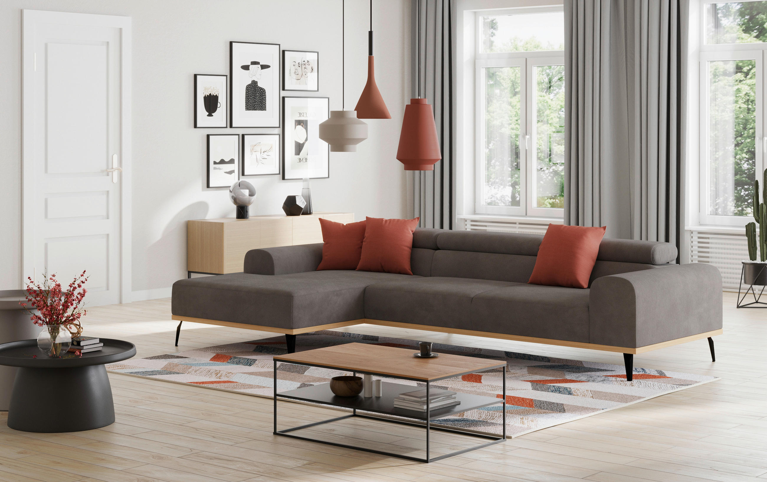 ECKSOFA Dunkelgrau Chenille  - Dunkelgrau/Schwarz, KONVENTIONELL, Textil/Metall (157/244cm) - Cotta