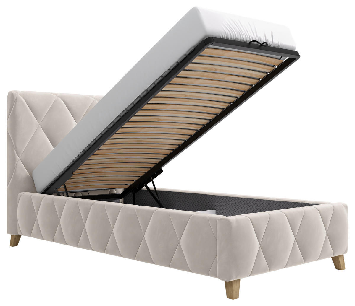 POLSTERBETT gepolstertes Kopfteil, Lattenrost, Bettkasten 90/200 cm  in Creme  - Creme, MODERN, Holz/Textil (90/200cm) - MID.YOU