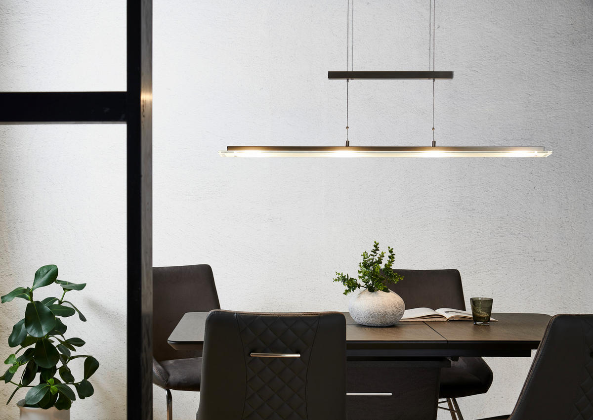 ZÁVĚSNÉ LED SVÍTIDLO, 88/9/80-150 cm  - barvy niklu, Design, kov/sklo (88/9/80-150cm)