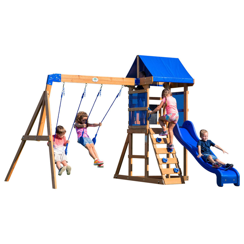 Thumbnail - Ambia Garden Spielturm, Blau, Braun, Holz, Zeder, 270x230x310 cm, Outdoor Spielzeug, Spieltürme