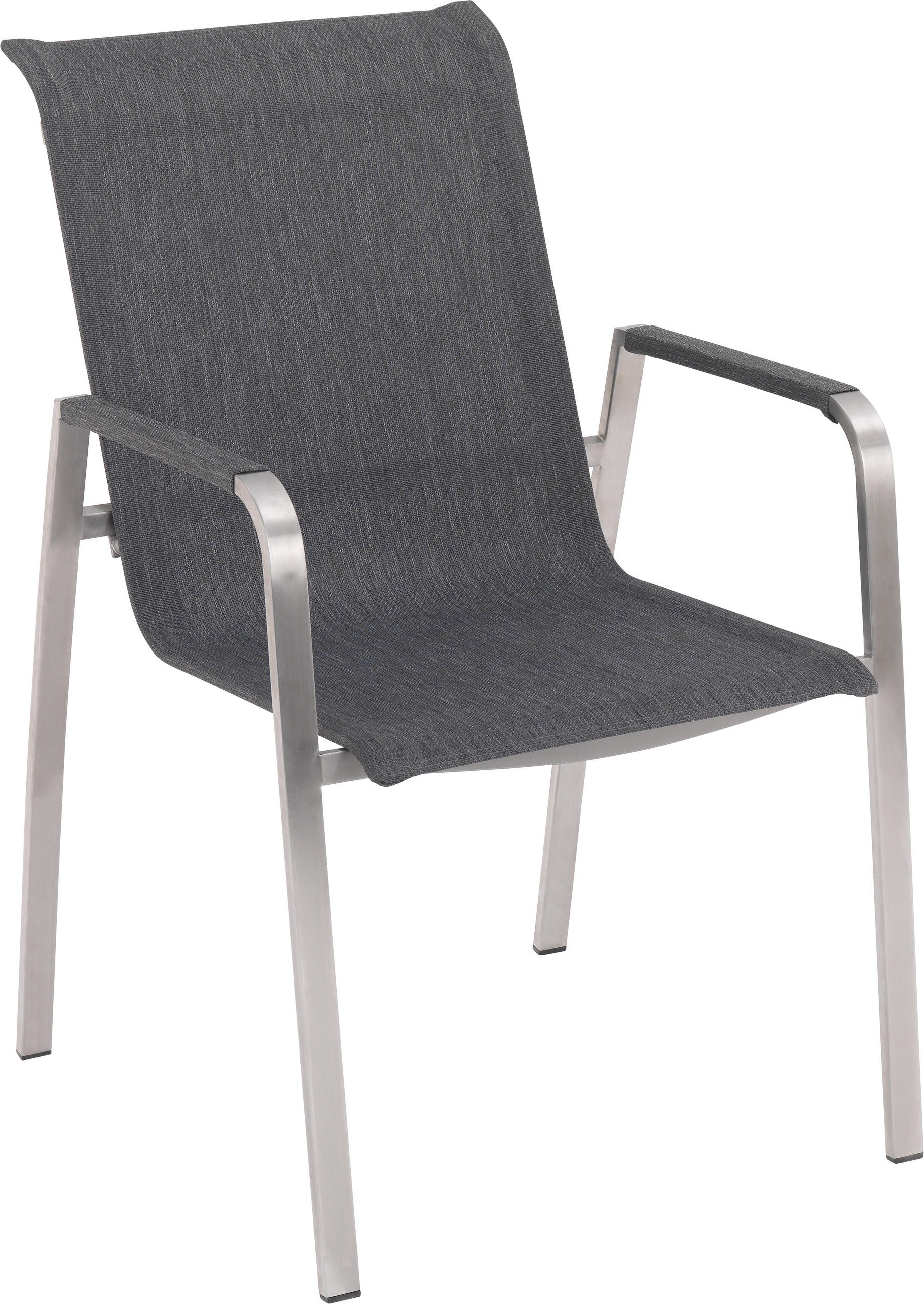 Stapelsessel in Metall, Textil Edelstahlfarben, Dunkelgrau