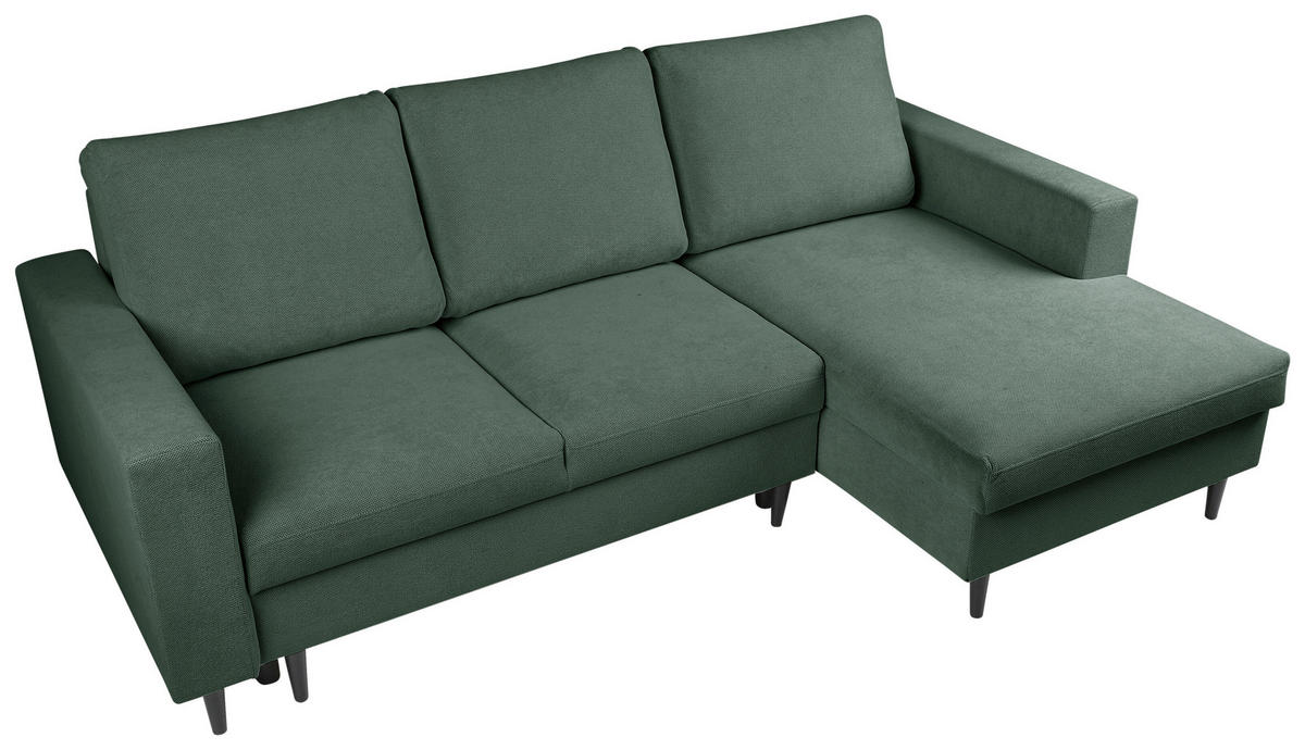 ECKSOFA in Struktur Dunkelgrün  - Dunkelgrün/Schwarz, Modern, Holz/Kunststoff (230/145cm) - MID.YOU