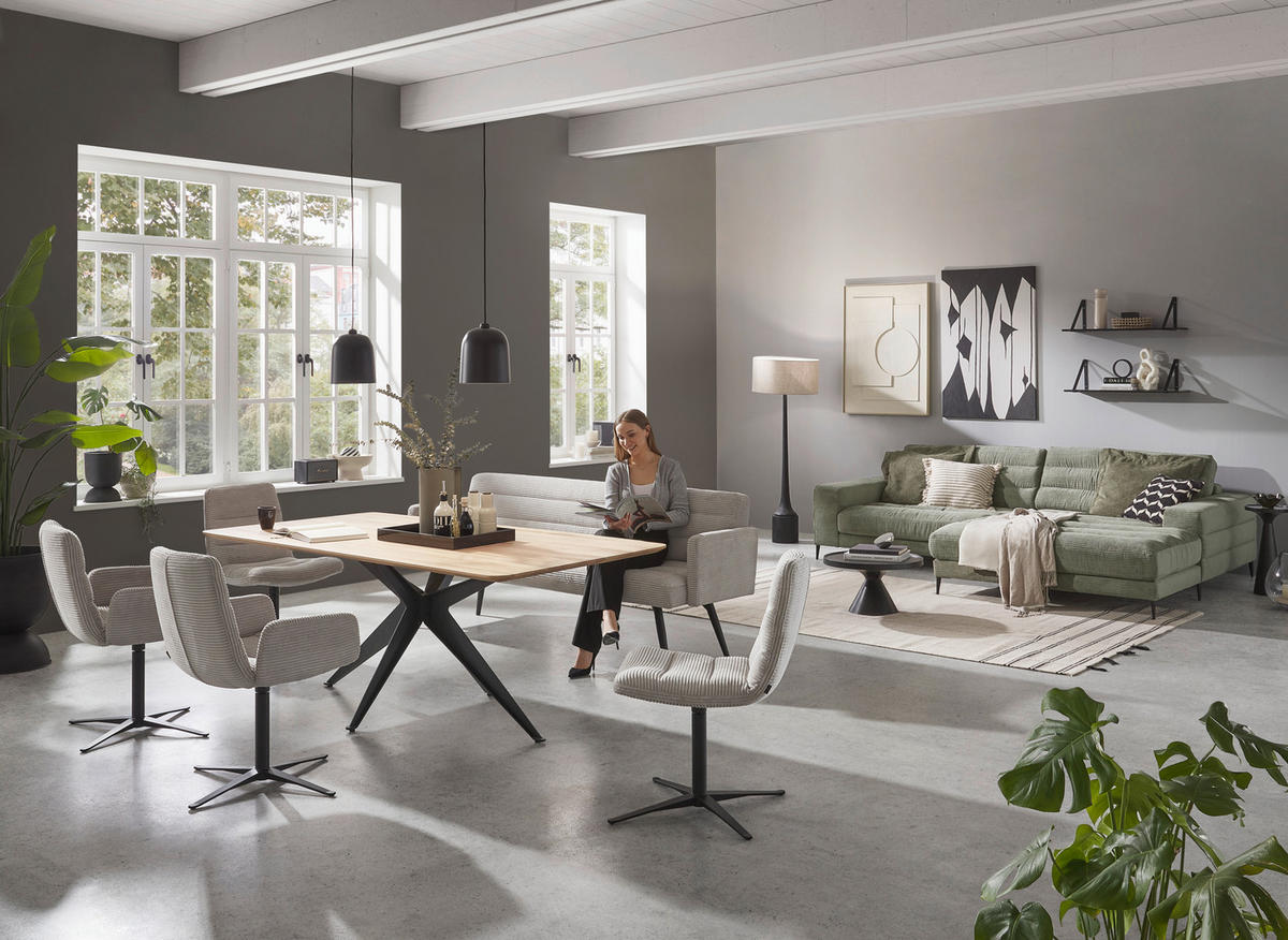 SITZBANK in Textil Hellgrau  - Hellgrau/Schwarz, Design, Textil/Metall (216/86/68cm) - Dieter Knoll