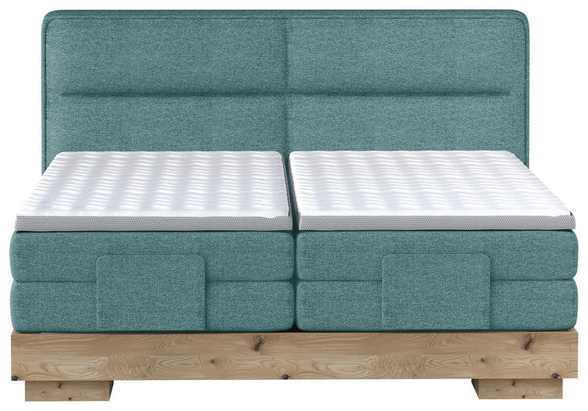 BOXSPRINGBETT 160/200 cm  in Blau, Eichefarben  - Blau/Eichefarben, Natur, Holz/Textil (160/200cm) - Valnatura