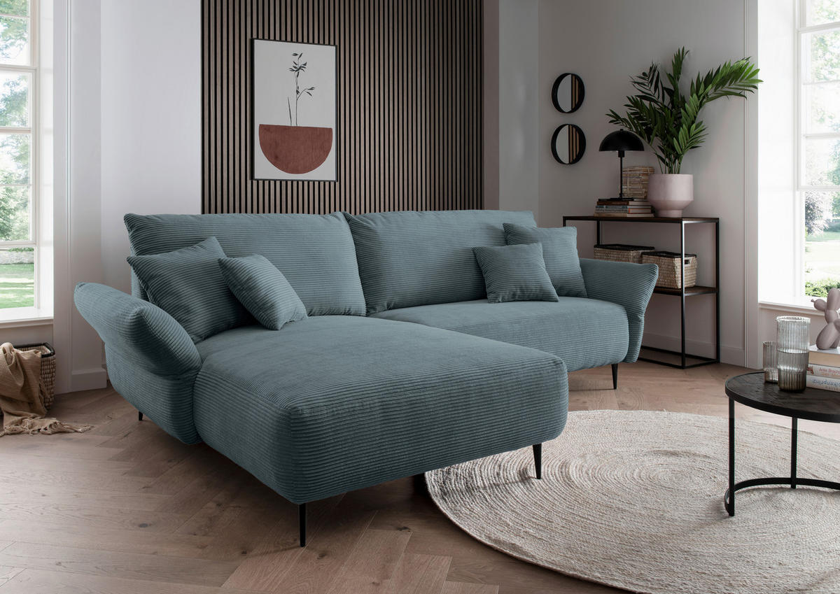 ECKSOFA in Cord Petrol  178/264-302 cm  - Petrol/Schwarz, Design, Textil/Metall (178/264-302cm) - Livetastic