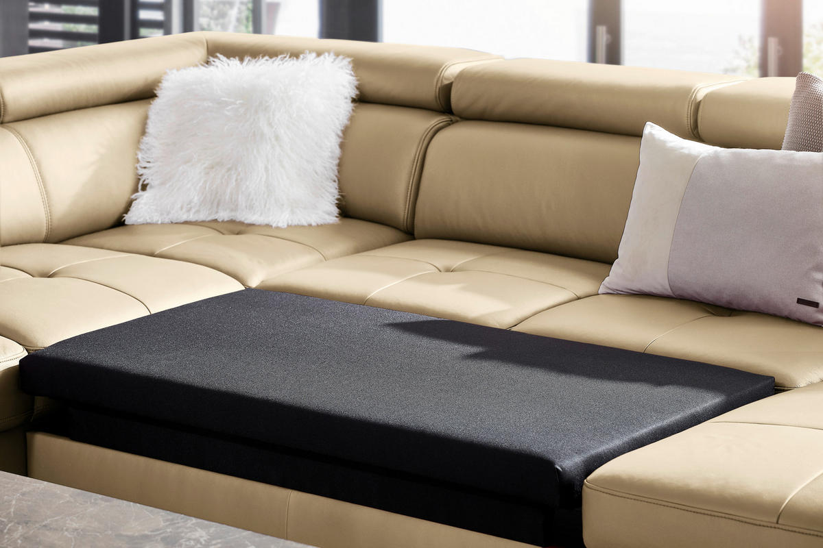 Wohnlandschaft inkl.Funktionen Ecru Kombination Echtleder/Lederlook Lederlook  - Chromfarben/Ecru, Design, Leder/Textil (157/327/212cm) - Stylife