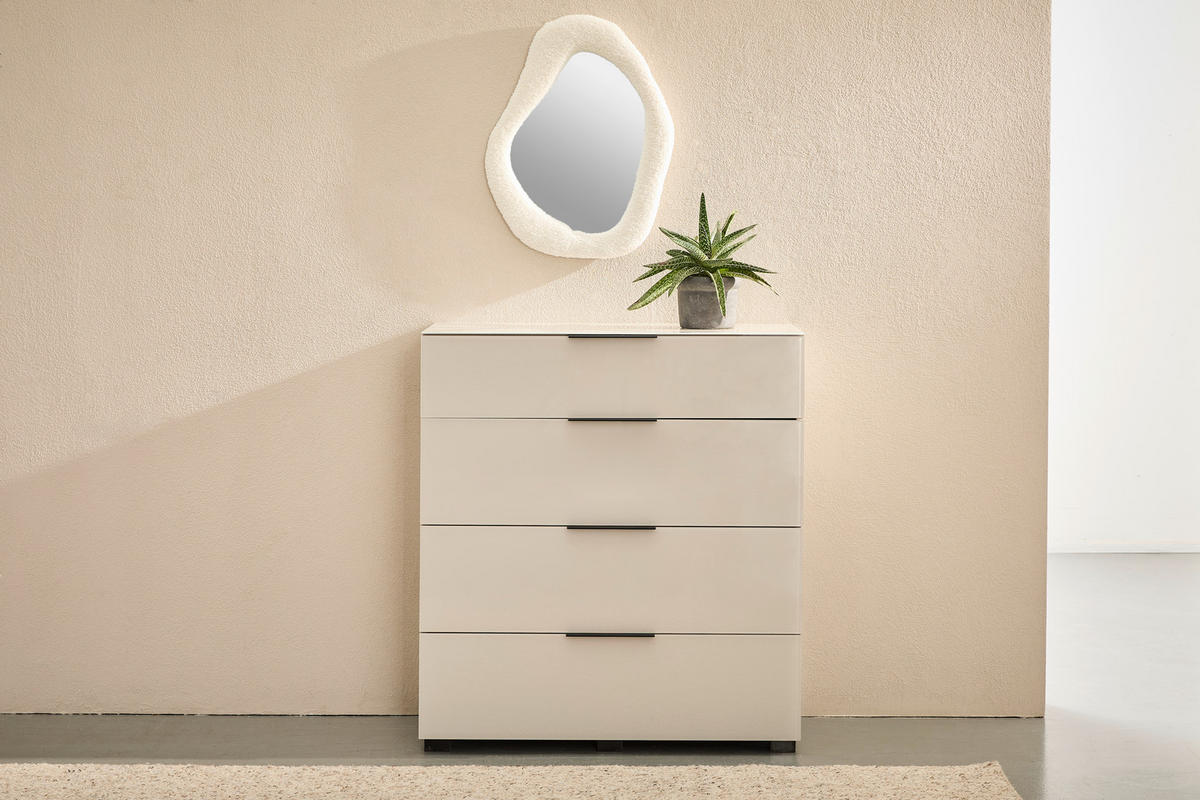 KOMMODE , 90/99,7/42 cm, 4 Schublade(n)  - Kaschmir/Schwarz, Design, Glas/Holzwerkstoff (90/99,7/42cm) - Novel