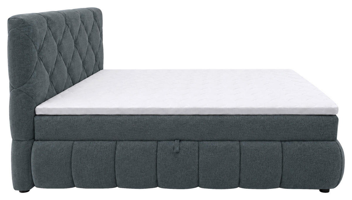 BOXBETT 180/200 cm,  in Grau, gepolstertes Kopfteil, Bettkasten, Topper, Matratzen, H3 + H3 = fest  - Schwarz/Grau, Design, Kunststoff/Textil (180/200cm) - Chameo
