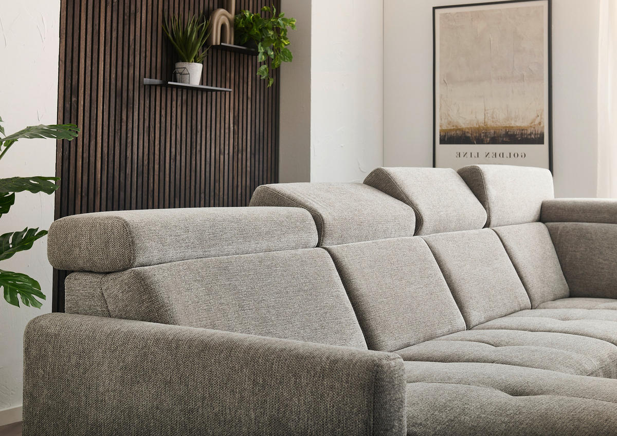 WOHNLANDSCHAFT Beldomo System Graubraun Flachgewebe  - Graubraun/Schwarz, KONVENTIONELL, Textil/Metall (174/333/215cm) - Beldomo System