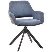 ARMLEHNSTUHL  Sitzfläche 360° drehbar, automatische Rückholfunktion Mikrofaser, Leinenoptik  Blau, Schwarz, Dunkelgrau  - Blau/Dunkelgrau, Design, Textil/Metall (66/83,5/62,5cm) - Novel