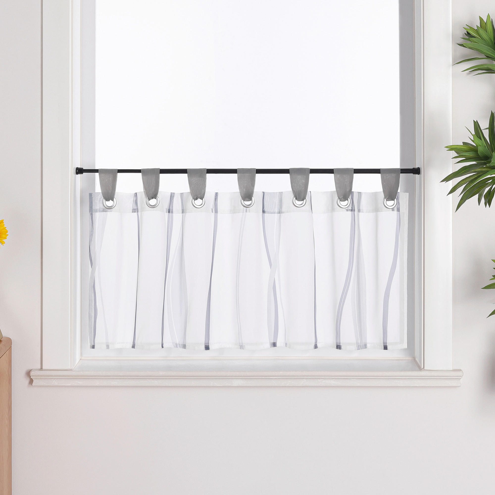 SCHEIBENGARDINE   90/60 cm   - Hellgrau/Weiß, Basics, Textil (90/60cm)