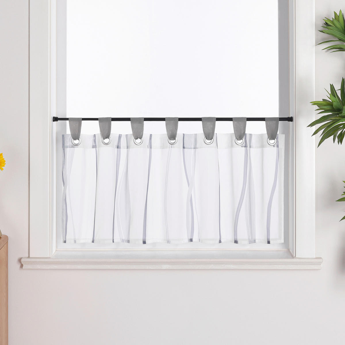 SCHEIBENGARDINE   90/60 cm   - Hellgrau/Weiß, Basics, Textil (90/60cm)