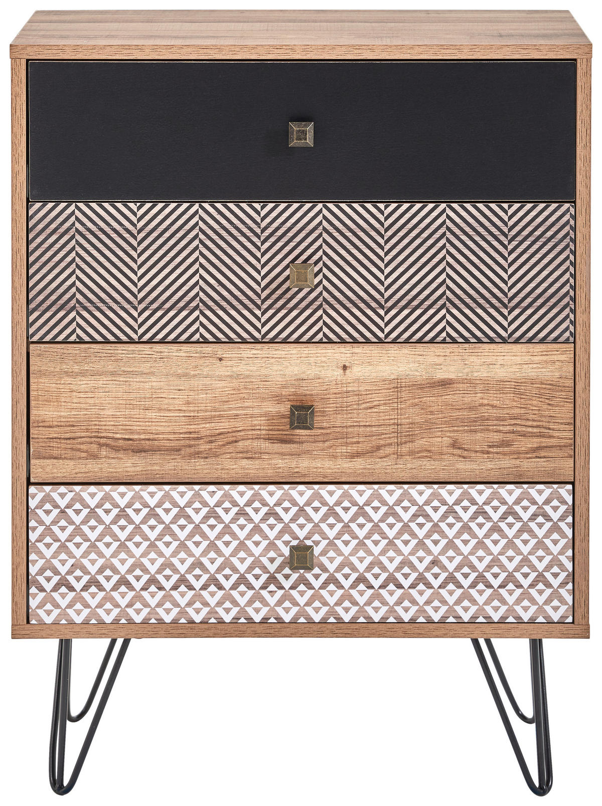 KOMMODE , 60/80/35 cm, 4 Schublade(n)  - Eichefarben/Messingfarben, Trend, Holzwerkstoff/Metall (60/80/35cm) - Carryhome