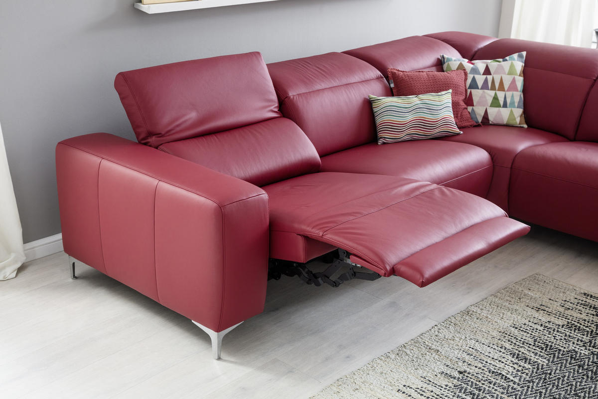 ECKSOFA inkl.Funktionen Rot Echtleder  - Chromfarben/Rot, Design, Leder/Metall (290/223cm) - Pure Home Lifestyle