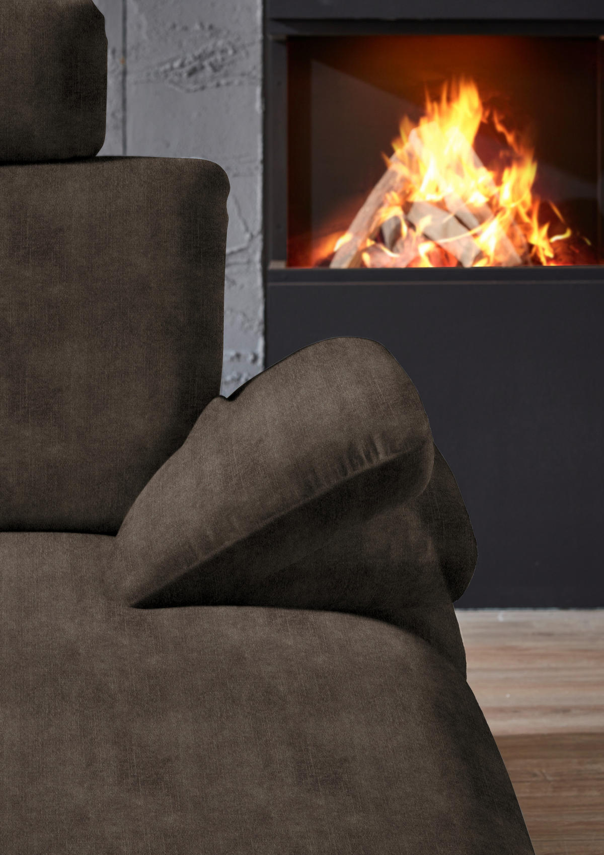 WOHNLANDSCHAFT in Velours Dunkelbraun  - Dunkelbraun/Schwarz, Design, Textil/Metall (208/344/180cm) - Dieter Knoll