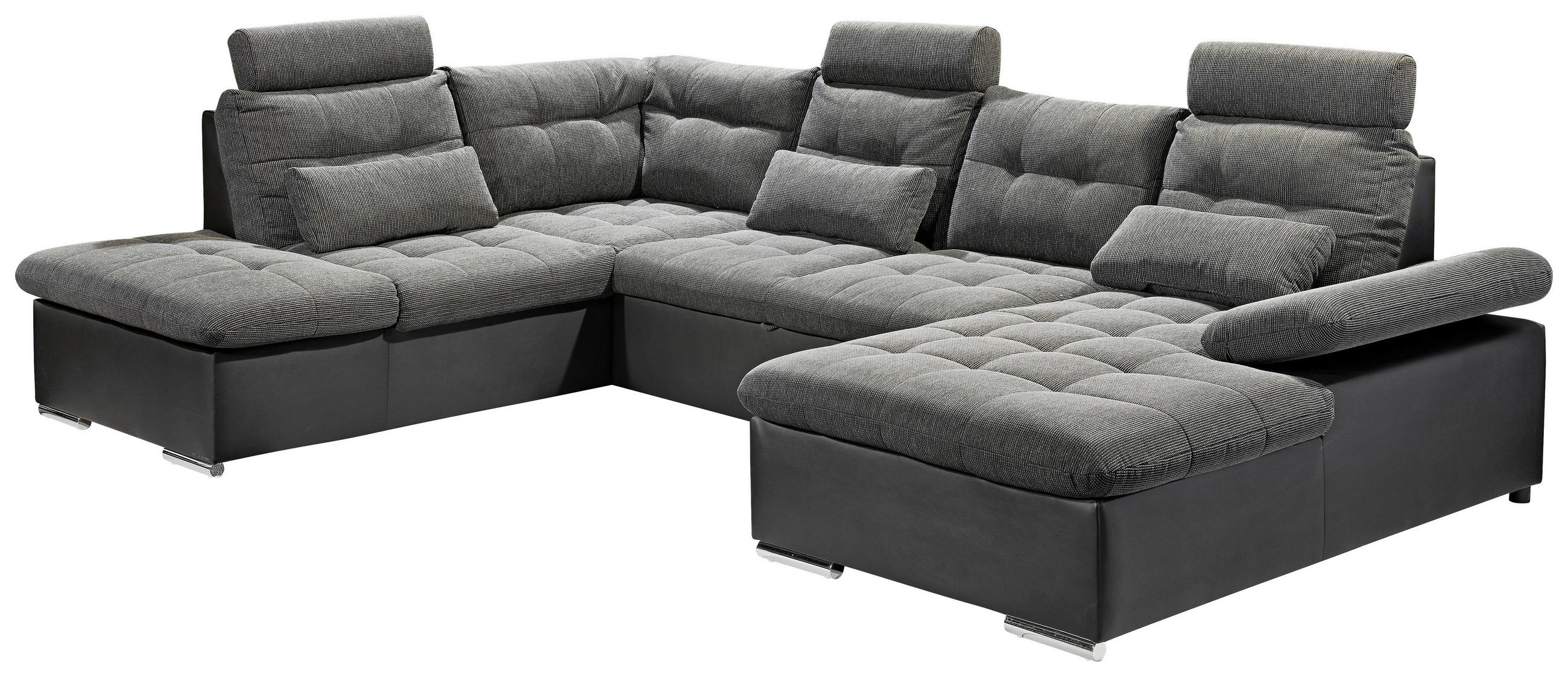 ECKSOFA Grau, Schwarz Webstoff  - Chromfarben/Schwarz, Design, Kunststoff/Textil (218/324/170cm) - MID.YOU
