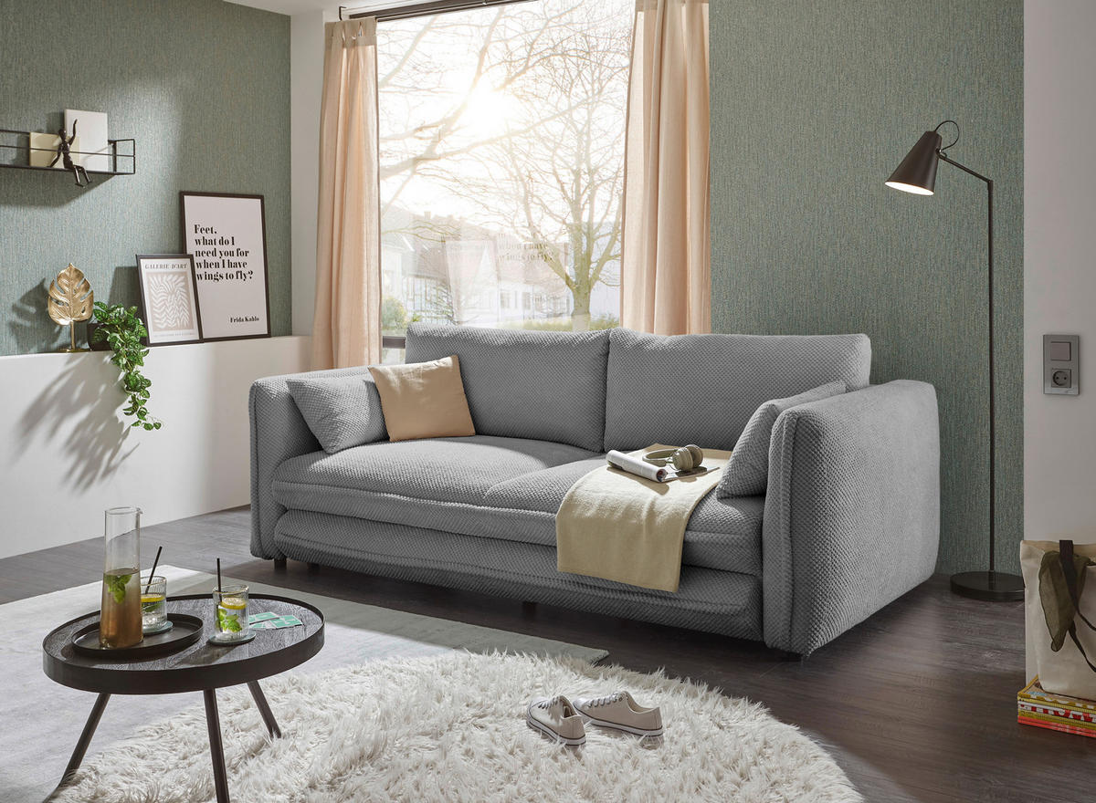 SCHLAFSOFA in Mikrovelours Grau  - Schwarz/Grau, Konventionell, Kunststoff/Textil (237/94/117cm) - MID.YOU