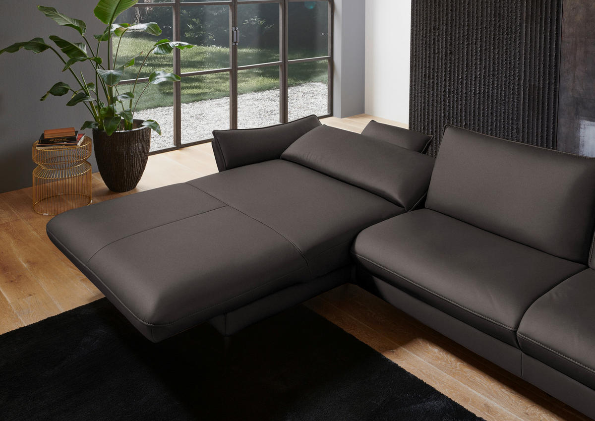 ECKSOFA in Echtleder Dunkelgrau  172/334 cm  - Dunkelgrau/Schwarz, Design, Leder/Metall (172/334cm) - Valdera