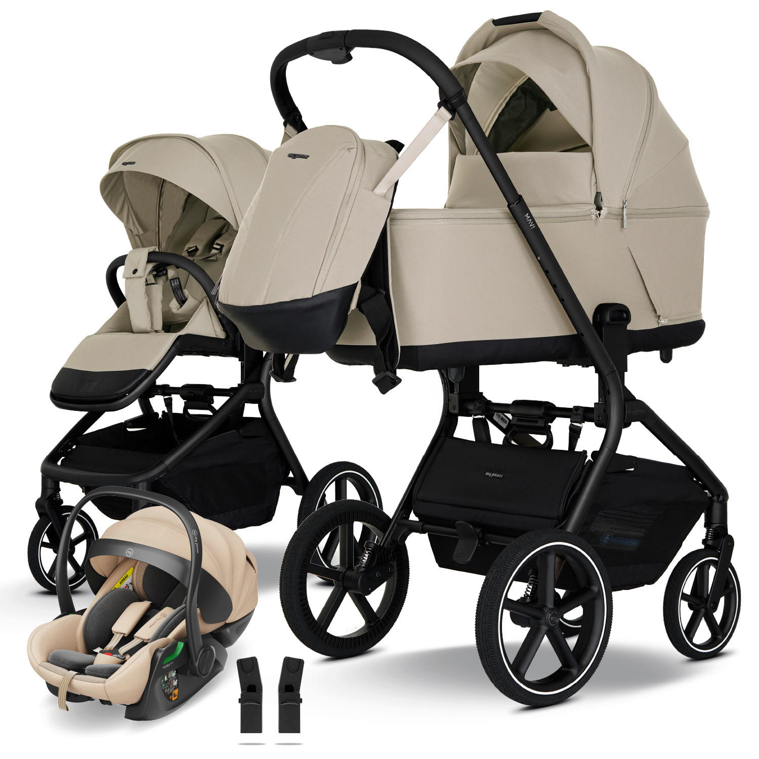 KINDERWAGENSET MAVI 3in1 Premium  - Sandfarben/Schwarz, Basics, Textil/Metall (92/55/110.5cm) - My Junior
