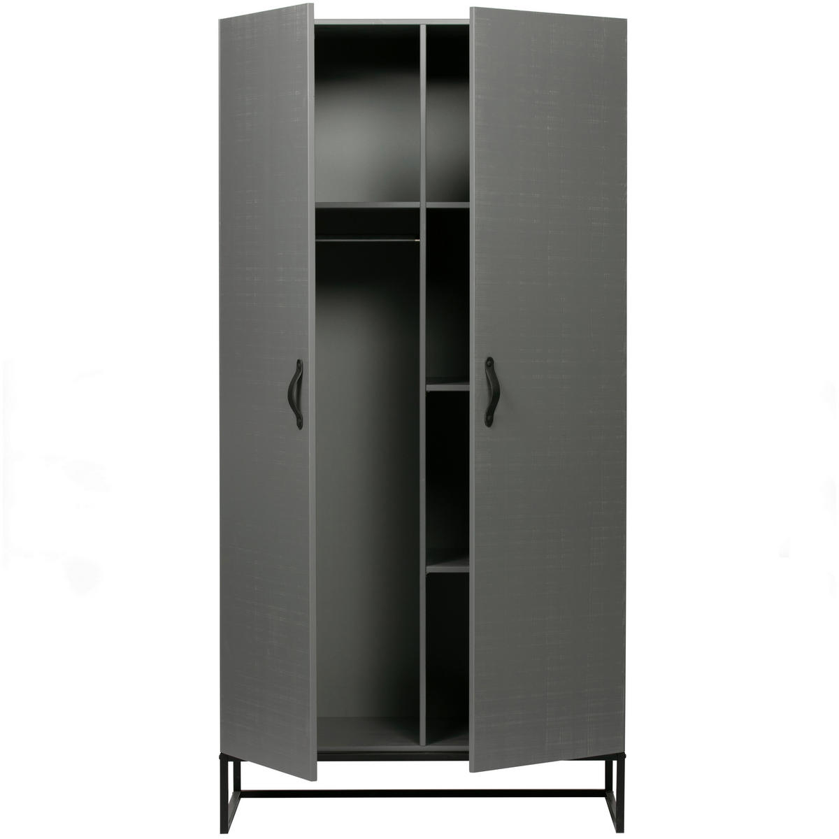 DREHTÜRENSCHRANK 100/195/53 cm 2-türig Grau  - Schwarz/Grau, Design, Leder/Holz (100/195/53cm) - Livetastic