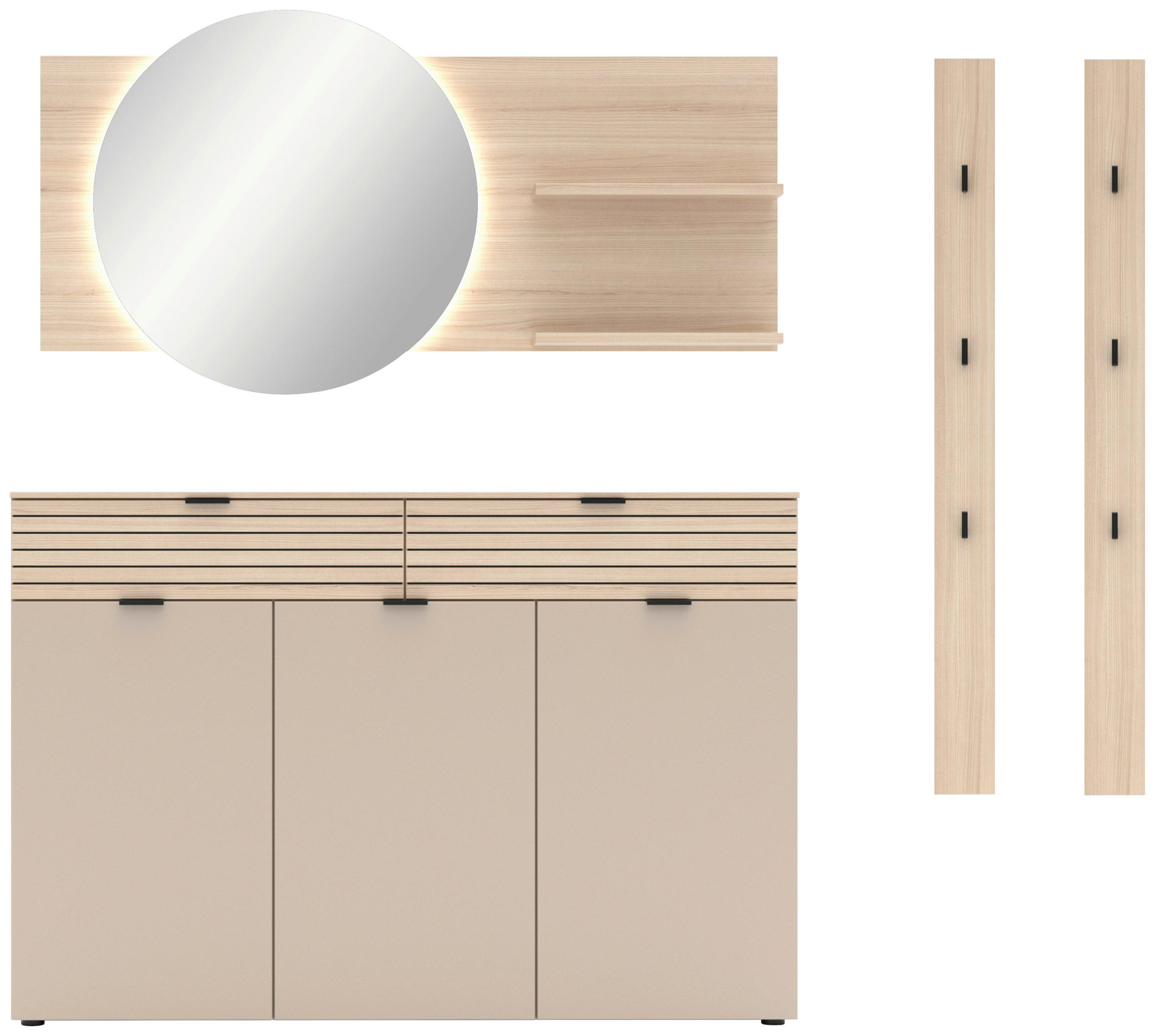 GARDEROBE 5-teilig  in 210/195/38 cm  - Kaschmir/Eichefarben, Design, Holzwerkstoff/Metall (210/195/38cm) - Xora