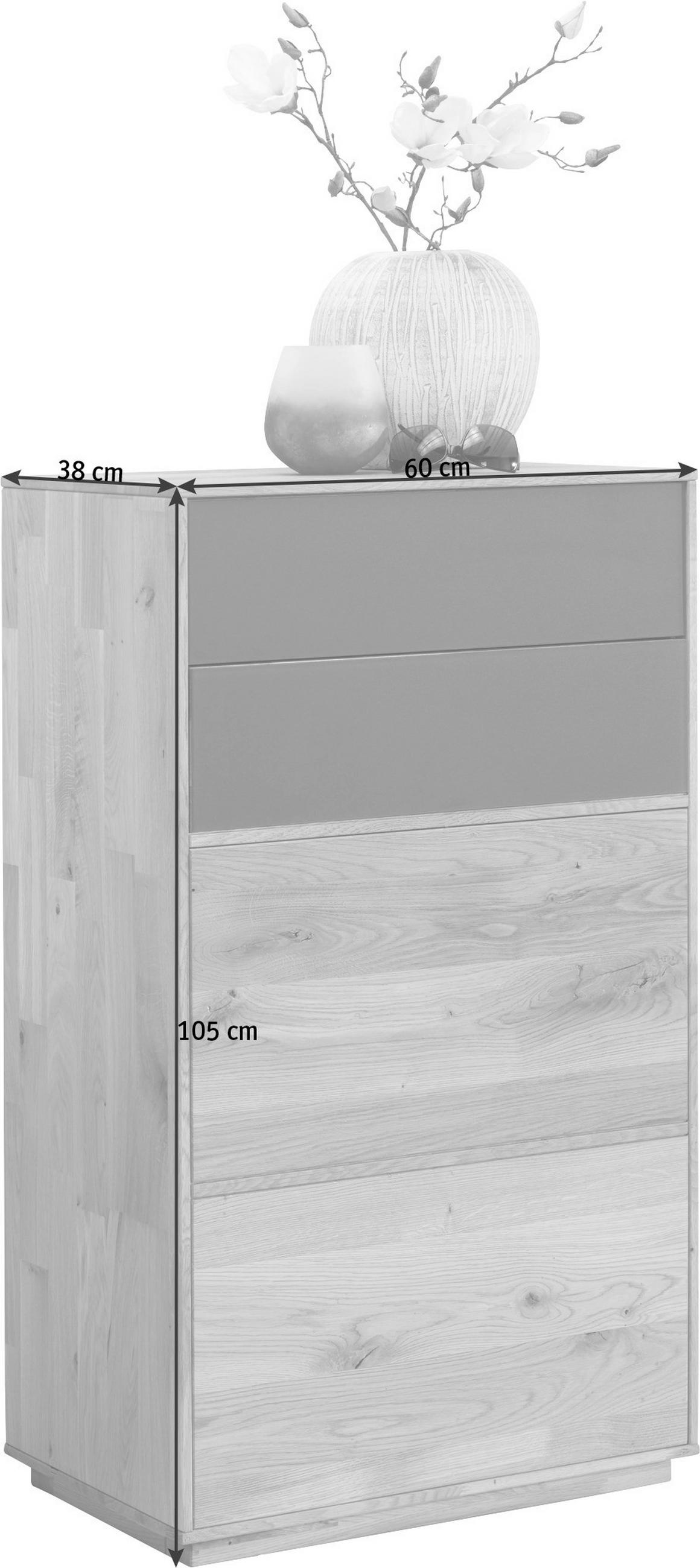 SCHUHSCHRANK Eiche massiv Anthrazit, Eichefarben  - Eichefarben/Anthrazit, Design, Glas/Holz (60/105/38cm) - Waldwelt