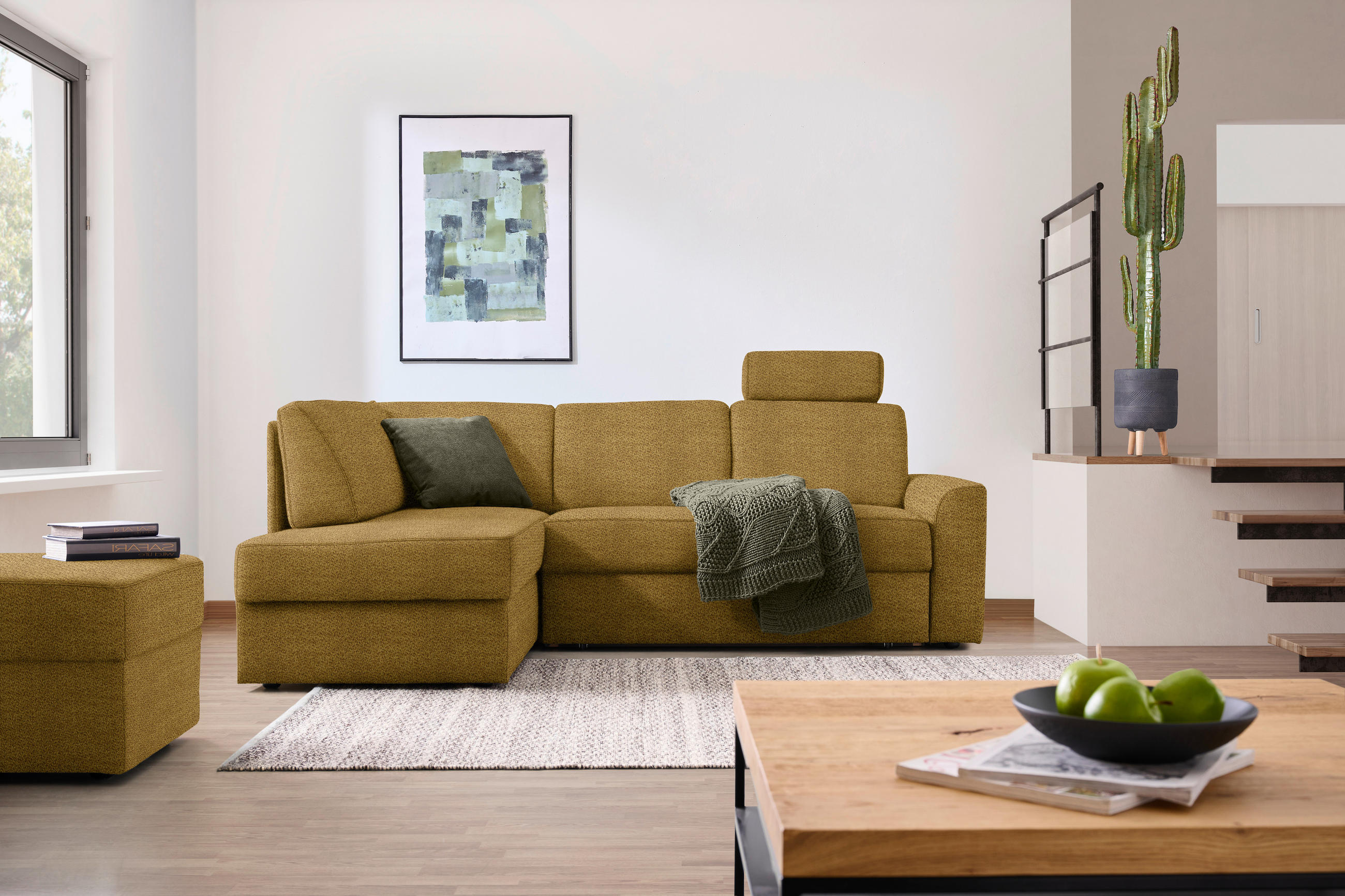 ECKSOFA in Webstoff Dunkelgelb  - Dunkelgelb/Schwarz, Konventionell, Kunststoff/Textil (165/224cm) - Xora