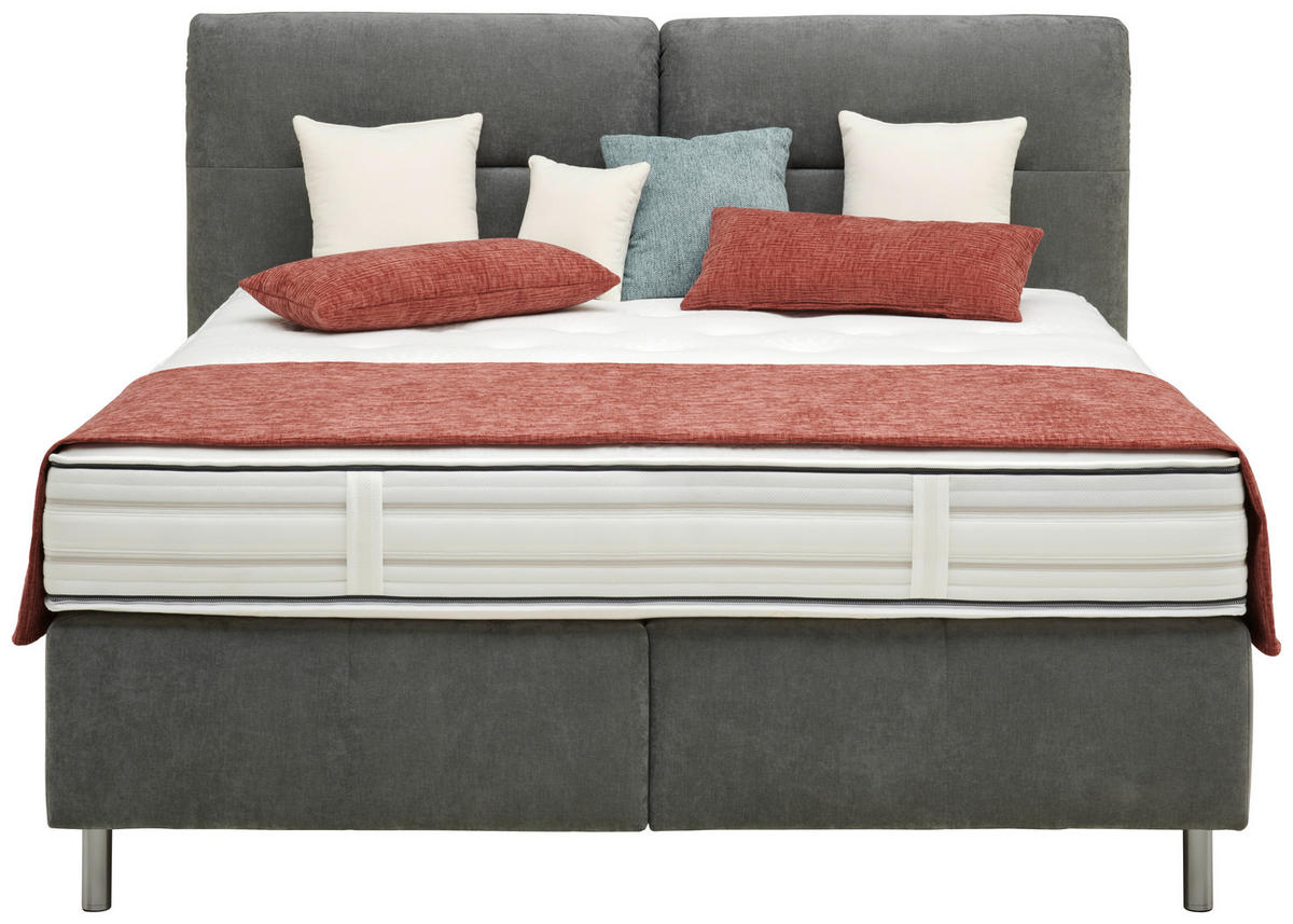 BOXSPRINGBETT 180/200 cm  in Dunkelgrau  - Dunkelgrau/Alufarben, KONVENTIONELL, Textil/Metall (180/200cm) - Dieter Knoll