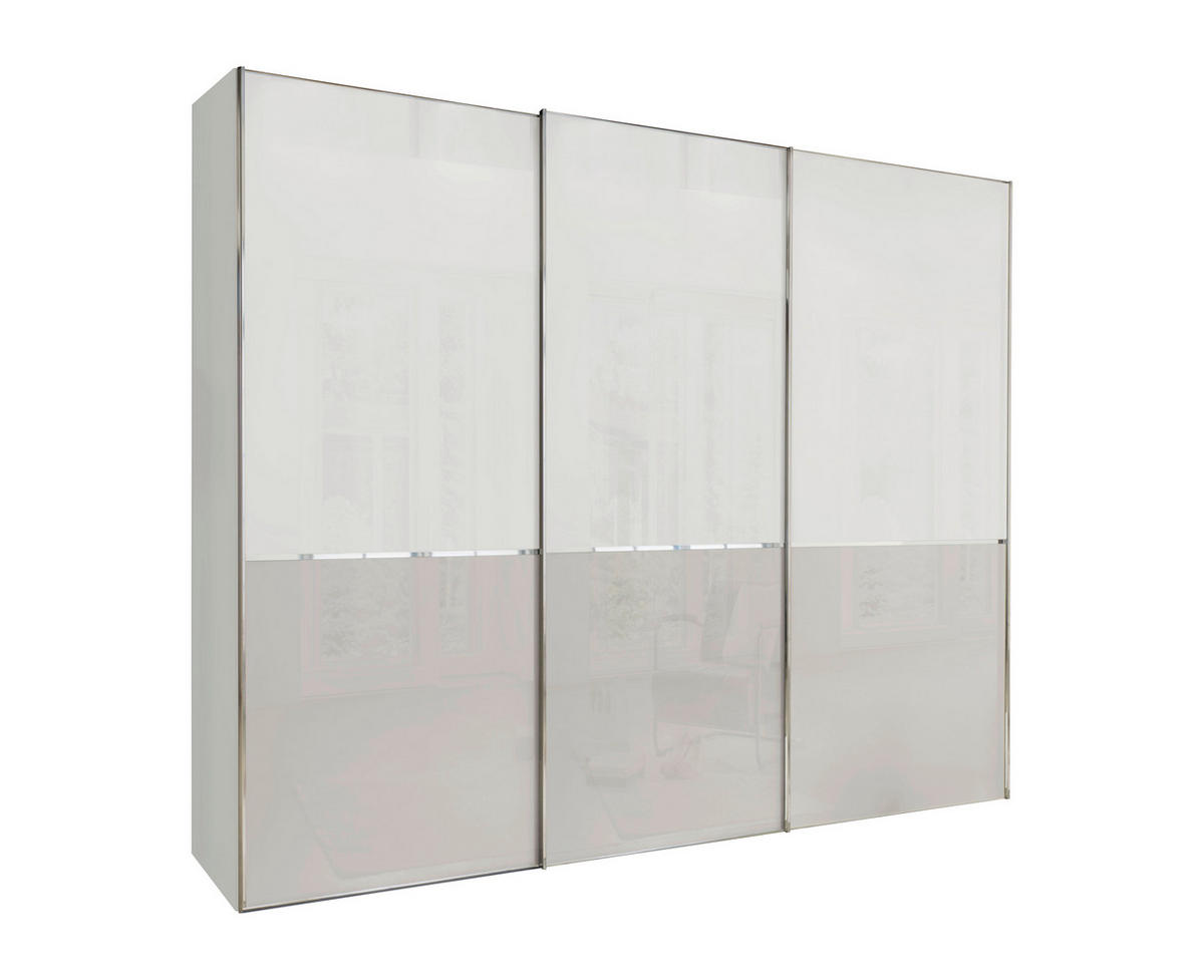 SCHWEBETÜRENSCHRANK 300/236/67 cm 3-türig Grau, Weiß  - Chromfarben/Weiß, KONVENTIONELL, Glas/Holzwerkstoff (300/236/67cm) - Novel