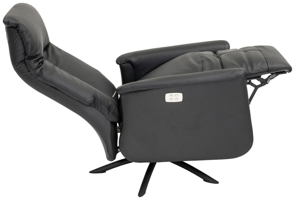 FÅTÖLJ i trä, metall, läder svart  - stålfärgad/svart, Design, metall/läder (77/112/87cm) - Welnova