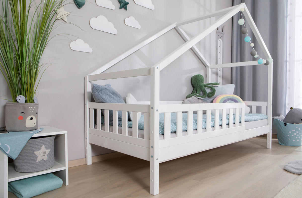 HAUSBETT 90/200 cm Weiss  - Weiss/Naturfarben, Modern, Holz (90/200cm) - MID.YOU