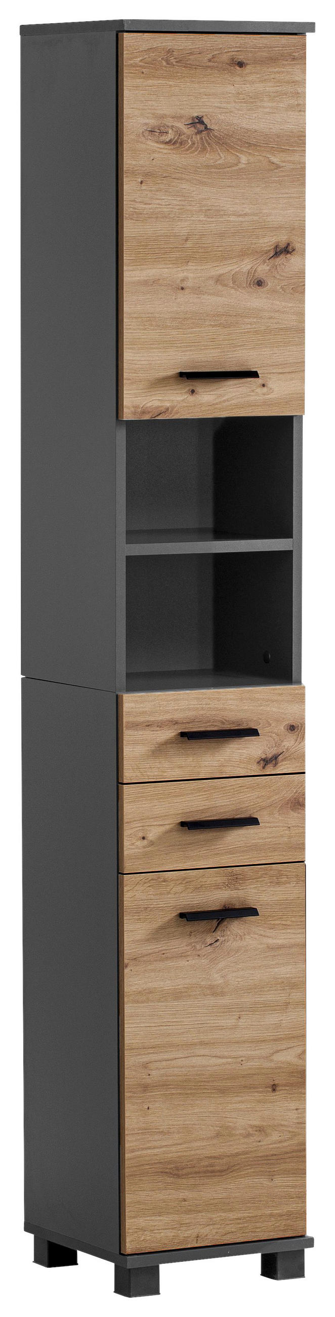 Stylife Hochschrank Palermo Anthrazit, Eiche Artisan 30.3x181x32.6 cm