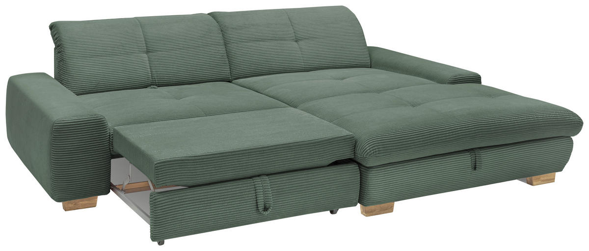 ECKSOFA Olivgrün Cord  - Eichefarben/Olivgrün, Design, Holz/Textil (276/198cm) - SetOne by Musterring
