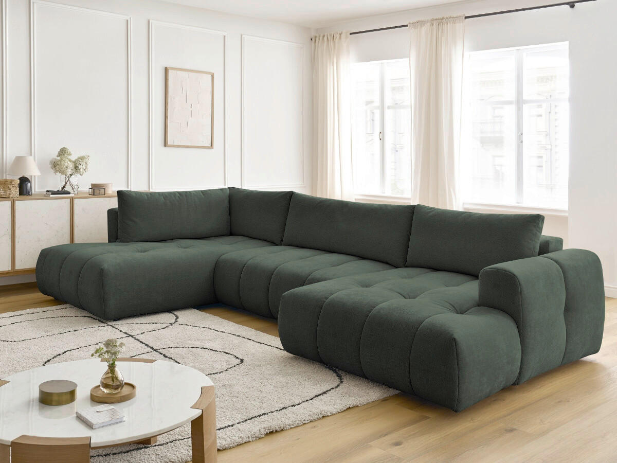 WOHNLANDSCHAFT  FUJI  Grün Leinenoptik  - Schwarz/Grün, MODERN, Kunststoff/Textil (204/377/160cm)
