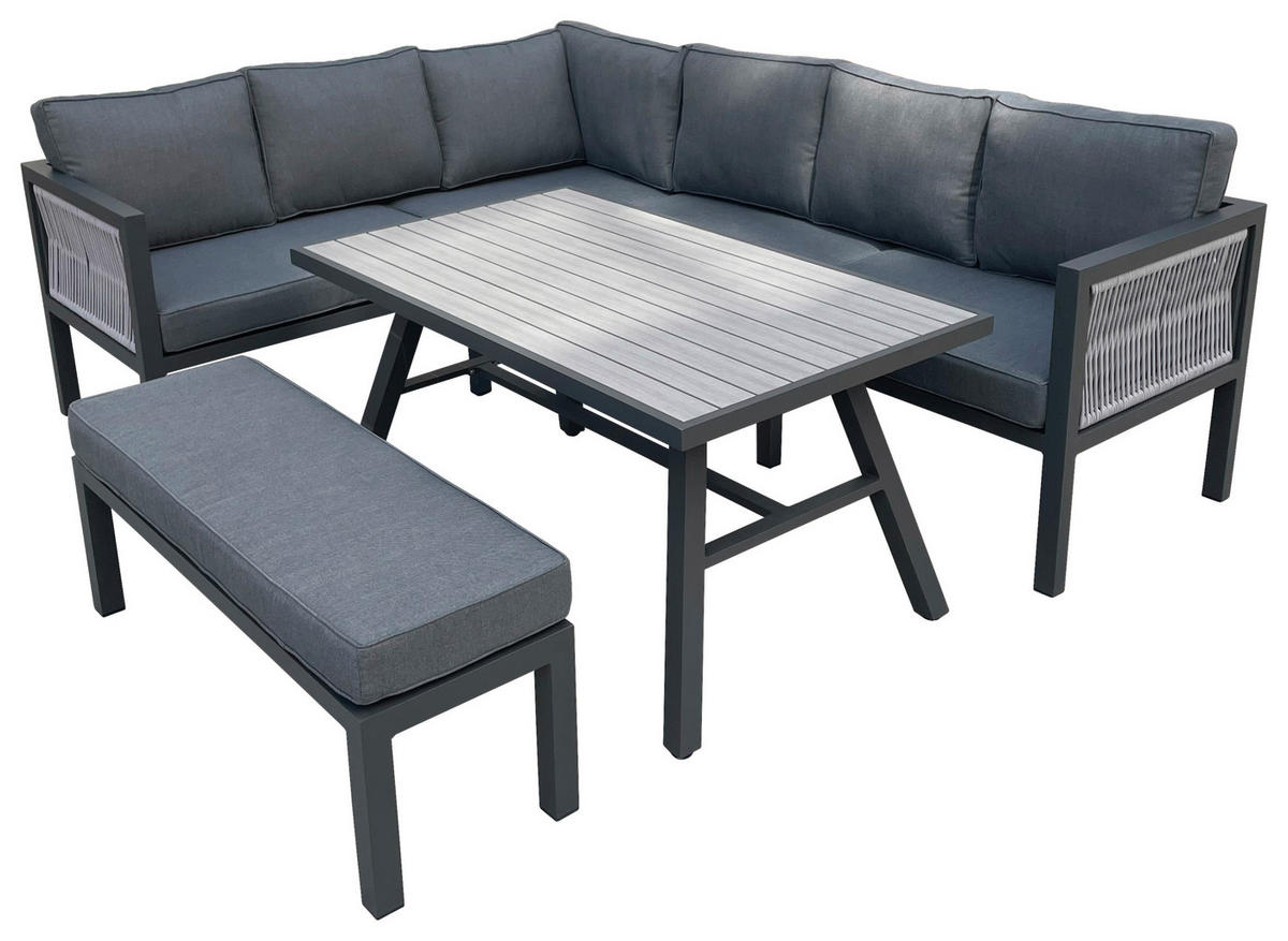 LOUNGE GARNITURA  antracit, svijetlo siva, tamno siva   - tamno siva/svijetlo siva, Moderno, metal/tekstil (195/242cm) - Amatio